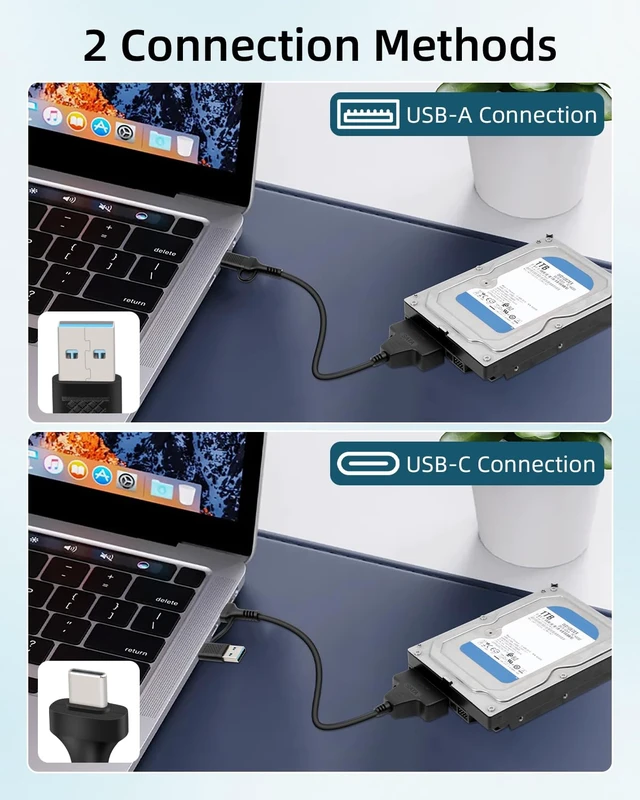 Alt view image 2 of 6 - GELRHONR SATA to Type C and USB 3.0 Adapter Cable, 2 in 1 USB A + Type C to 3.5" 2.5" SSD/HDD Hard Drive Adapter with 12V/2A DC Power Supply Cable, 11.8Inch (USB C/A)