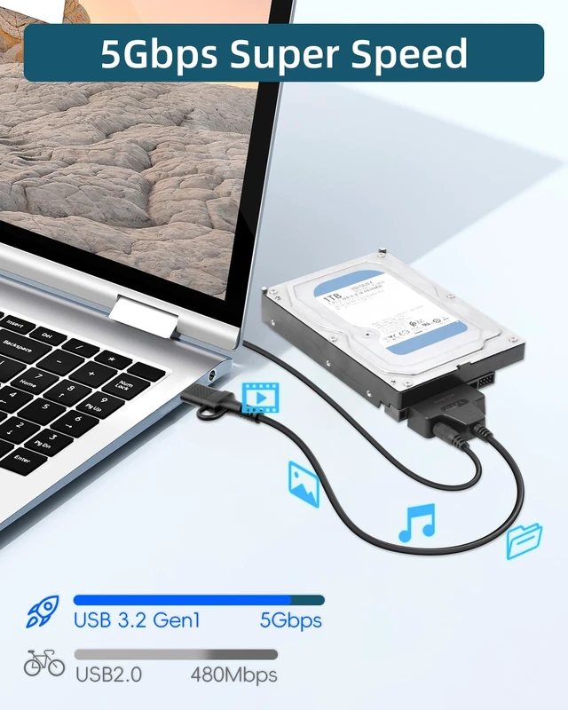 Alt view image 5 of 6 - GELRHONR SATA to Type C and USB 3.0 Adapter Cable, 2 in 1 USB A + Type C to 3.5" 2.5" SSD/HDD Hard Drive Adapter with 12V/2A DC Power Supply Cable, 11.8Inch (USB C/A)