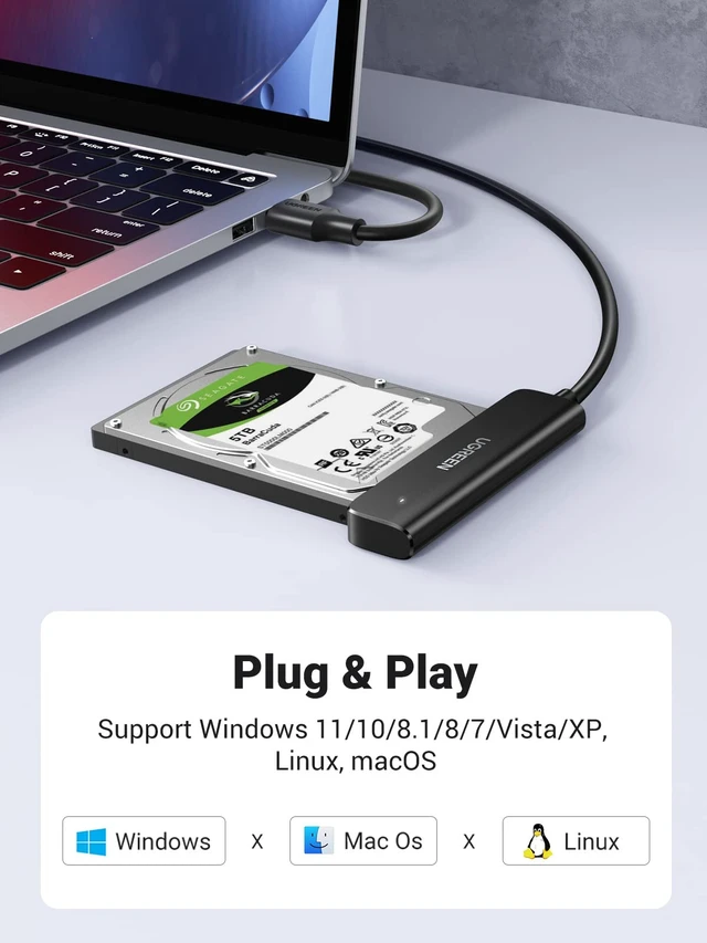 Alt view image 4 of 7 - UGREEN SATA to USB 3.0 Adapter Cable,5Gbps UASP, for 2.5 Inch SSDs and HDDs | 5Gbps SATA to USB 3.0 hard drive reader for 2.5-inch SSDs and HDDs with UASP, SMART and TRIM for cloning and backups