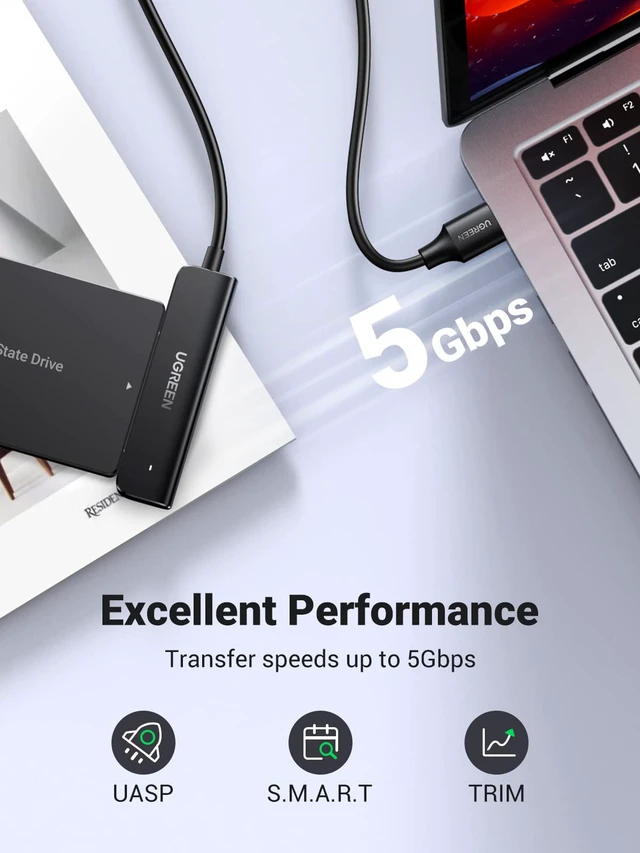 Alt view image 2 of 7 - UGREEN SATA to USB 3.0 Adapter Cable,5Gbps UASP, for 2.5 Inch SSDs and HDDs | 5Gbps SATA to USB 3.0 hard drive reader for 2.5-inch SSDs and HDDs with UASP, SMART and TRIM for cloning and backups