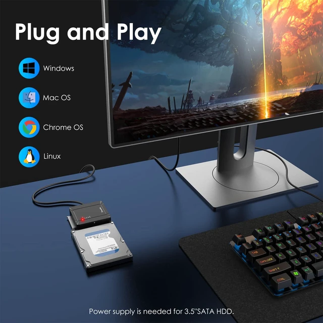 Alt view image 6 of 7 - USB 3.0 HDD Docking Station, Dual-Bay 2×USB 3.0 & 12V/3A, 5Gbps | USB 3.0 to SATA; 2.5/3.5" HDD/SSD; Offline Clone A to B; UASP/TRIM; Bus Power 5V SSD; 36TB Capacity; Hot-Swap; Plug & Play