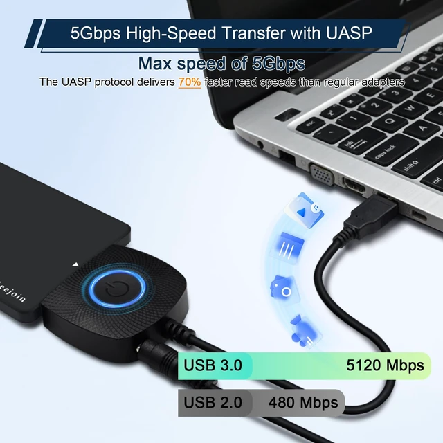 Alt view image 4 of 7 - COMeap SATA to USB 3.0 Adapter for 3.5 2.5 Inch SSD/HDD Hard Drive Reader, External Converter Cable for HDD/SSD Data Transfer with 12V DC Power Adapter Support 5Gbps