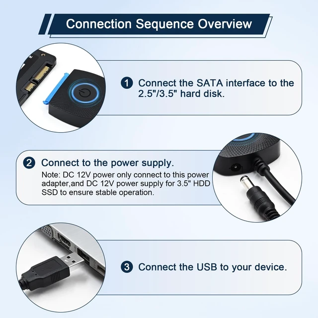 Alt view image 6 of 7 - COMeap SATA to USB 3.0 Adapter for 3.5 2.5 Inch SSD/HDD Hard Drive Reader, External Converter Cable for HDD/SSD Data Transfer with 12V DC Power Adapter Support 5Gbps