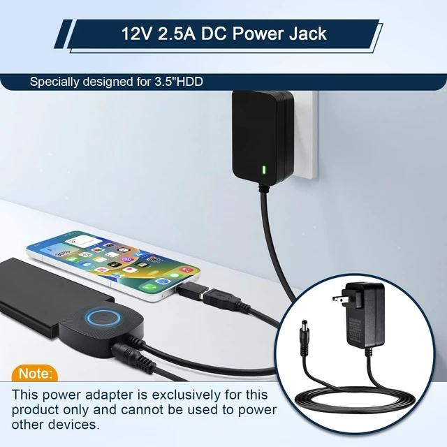 Alt view image 5 of 7 - COMeap SATA to USB 3.0 Adapter for 3.5 2.5 Inch SSD/HDD Hard Drive Reader, External Converter Cable for HDD/SSD Data Transfer with 12V DC Power Adapter Support 5Gbps