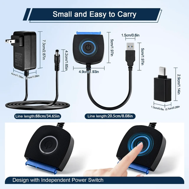 Alt view image 7 of 7 - COMeap SATA to USB 3.0 Adapter for 3.5 2.5 Inch SSD/HDD Hard Drive Reader, External Converter Cable for HDD/SSD Data Transfer with 12V DC Power Adapter Support 5Gbps