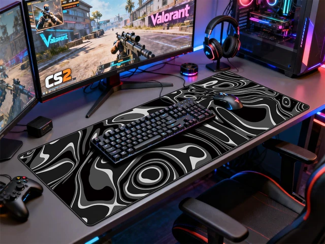 Alt view image 6 of 7 - Lanzethix XXL Gaming Mouse Pad, Large Desk Mat 35.4 × 15.7 Inches | Premium Rubber Base & Low-Friction Smooth Cloth Surface, Splash Resistant, Stitched Edges, Ideal for Gaming, Work & Daily Use