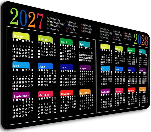 Main image of Large Gaming Mouse Pad 2027-2028 2 Year Calendar with Holidays Modern Black Business Mousepad for Desktop Work, Game, Office(31.5 x 11.8 Inch)