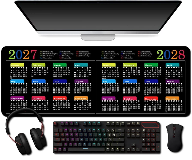 Alt view image 2 of 7 - Large Gaming Mouse Pad 2027-2028 2 Year Calendar with Holidays Modern Black Business Mousepad for Desktop Work, Game, Office(31.5 x 11.8 Inch)