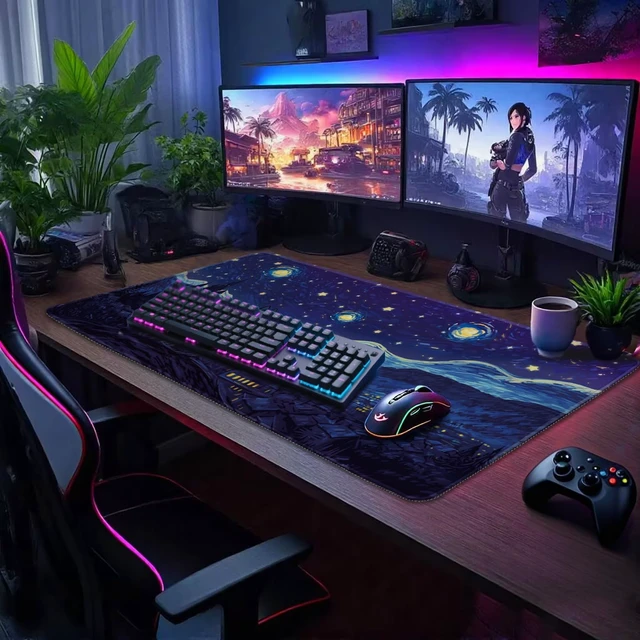 Alt view image 2 of 7 - Mcapirivo Starry Night Cat Large Gaming Mouse Pad Desk Mat 31.5"x15.7" | Extended Mousepad, Non-Slip Rubber Base , Stitched Edges, for Computer/Laptop/Office/Home