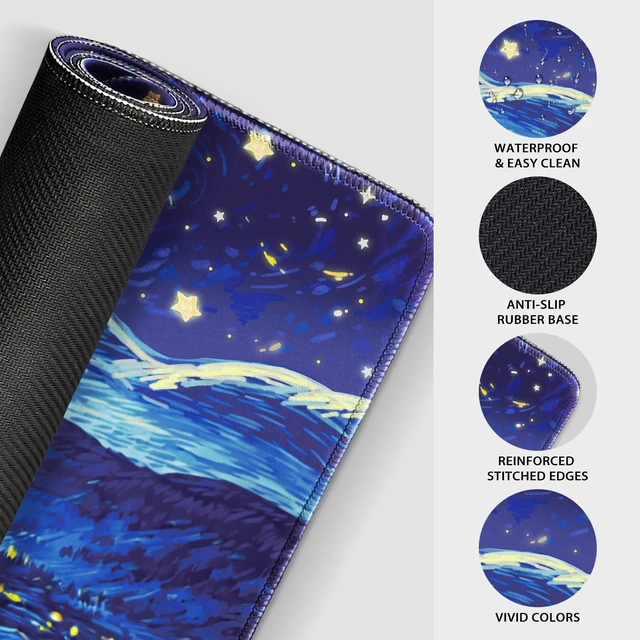 Alt view image 5 of 7 - Mcapirivo Starry Night Cat Large Gaming Mouse Pad Desk Mat 31.5"x15.7" | Extended Mousepad, Non-Slip Rubber Base , Stitched Edges, for Computer/Laptop/Office/Home