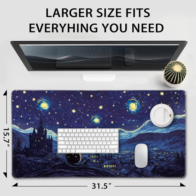 Alt view image 4 of 7 - Mcapirivo Starry Night Cat Large Gaming Mouse Pad Desk Mat 31.5"x15.7" | Extended Mousepad, Non-Slip Rubber Base , Stitched Edges, for Computer/Laptop/Office/Home