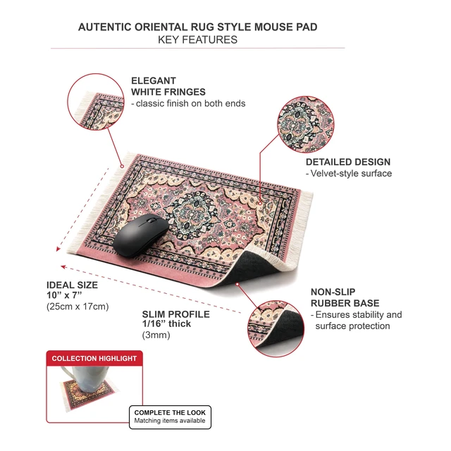 Alt view image 2 of 7 - Computer Carpet Mouse Pad | Oriental Style Rug Mouse Mat