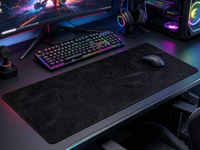 Alt view image 6 of 7 - Rinaze Extra Large Gaming Mouse Pad with Black Topographic, XXL Mousepad, Big Mouse Mat Desk Pad, Non Slip Keyboard Pad for Gaming Computer Laptop PC Office Desk Accessories