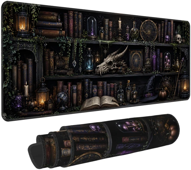 Main image of Magic Library Mouse Pad, XL 31.5"x11.8" Big Gaming Mousepad, Enchanted Bookshelf Large Extended Keyboard Desk Mat, Waterproof Non-Slip Rubber Base with Stitched Edges for Gaming Office Home Decor