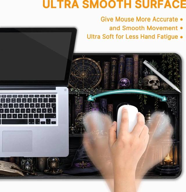 Alt view image 5 of 7 - Magic Library Mouse Pad, XL 31.5"x11.8" Big Gaming Mousepad, Enchanted Bookshelf Large Extended Keyboard Desk Mat, Waterproof Non-Slip Rubber Base with Stitched Edges for Gaming Office Home Decor