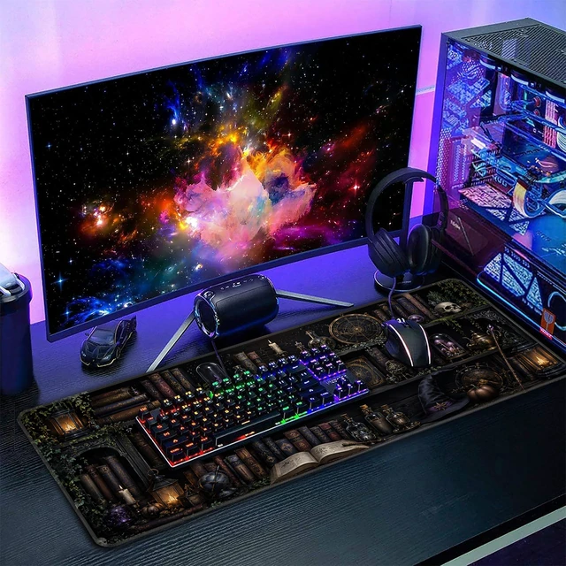 Alt view image 7 of 7 - Magic Library Mouse Pad, XL 31.5"x11.8" Big Gaming Mousepad, Enchanted Bookshelf Large Extended Keyboard Desk Mat, Waterproof Non-Slip Rubber Base with Stitched Edges for Gaming Office Home Decor