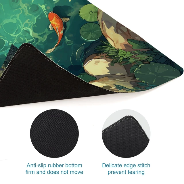 Alt view image 5 of 7 - Large Gaming Mouse Pad, Desk Mat, XL Extended Big Mousepad with Non-Slip Rubber Base Stitched Edges, Computer Keyboard Mat for Office Home, 31.5x11.8in, Japanese Koi Fish Pond