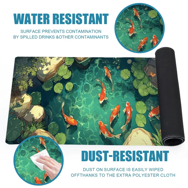 Alt view image 6 of 7 - Large Gaming Mouse Pad, Desk Mat, XL Extended Big Mousepad with Non-Slip Rubber Base Stitched Edges, Computer Keyboard Mat for Office Home, 31.5x11.8in, Japanese Koi Fish Pond
