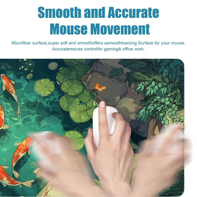 Alt view image 7 of 7 - Large Gaming Mouse Pad, Desk Mat, XL Extended Big Mousepad with Non-Slip Rubber Base Stitched Edges, Computer Keyboard Mat for Office Home, 31.5x11.8in, Japanese Koi Fish Pond
