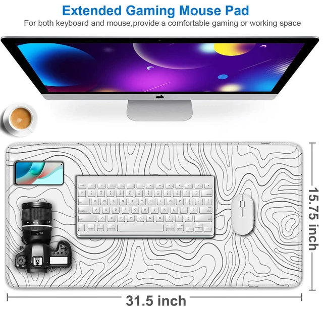 Alt view image 2 of 7 - Extended Mouse Pad, 31.5x15.7 inch Large Gaming Computer Keyboard Mouse Mat, Water Resist Non-Slip Mousepad Rubber Base Long XXL Desk Mouse Pad for Work & Gaming, Office & Home, White Black Lines