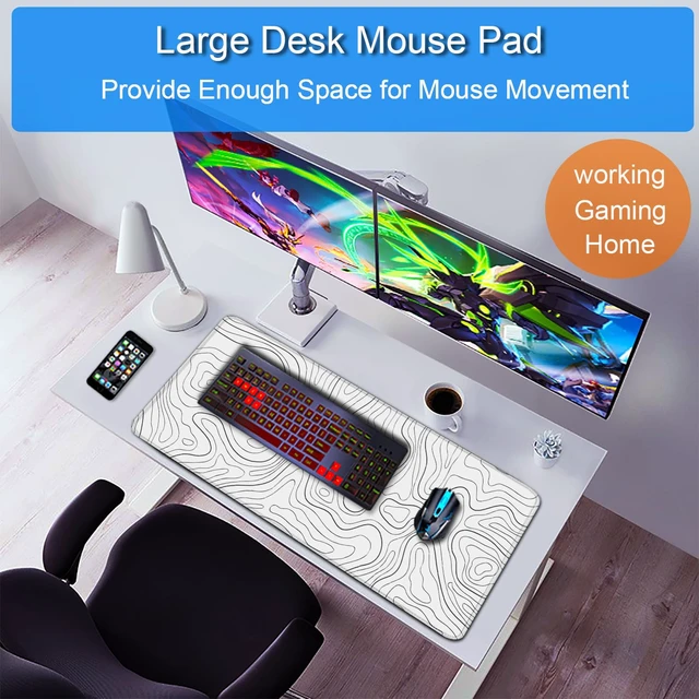 Alt view image 6 of 7 - Extended Mouse Pad, 31.5x15.7 inch Large Gaming Computer Keyboard Mouse Mat, Water Resist Non-Slip Mousepad Rubber Base Long XXL Desk Mouse Pad for Work & Gaming, Office & Home, White Black Lines