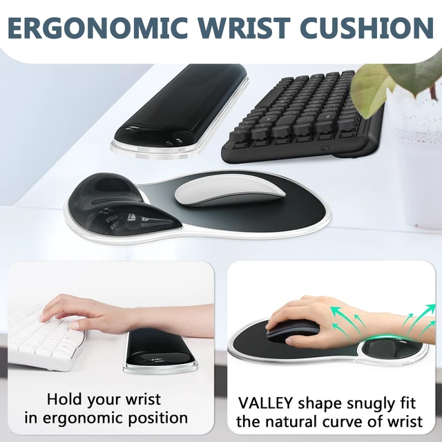 Alt view image 2 of 7 - AKIT Ergonomic Mouse Pad with Wrist Rest&Keyboard Wrist Rest Set,Gel,Black | Wrist Support for Computer Keyboard, Non-Slip PU Base, Pain Relief, Typing Comfort, Mousepad for Gaming, Office, Home