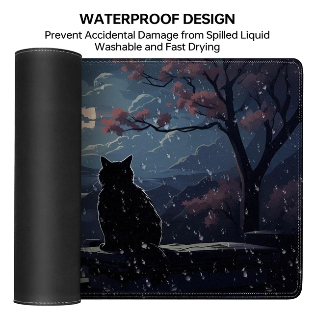 Alt view image 3 of 7 - Moon Cat Large Gaming Mouse Pad,Black XL Mouse Pad Gaming 31.5 x 11.8 in Mouse Mat Desk Pad,Large Desk Mat,Extended Keyboard Pad Mousepad with Non-Slip Base and Stitched Edge for Office Home Gaming