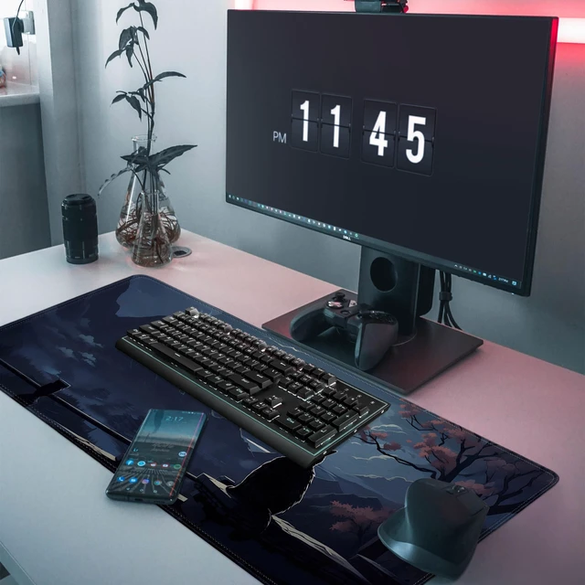 Alt view image 6 of 7 - Moon Cat Large Gaming Mouse Pad,Black XL Mouse Pad Gaming 31.5 x 11.8 in Mouse Mat Desk Pad,Large Desk Mat,Extended Keyboard Pad Mousepad with Non-Slip Base and Stitched Edge for Office Home Gaming