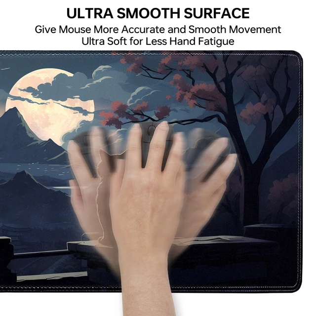 Alt view image 4 of 7 - Moon Cat Large Gaming Mouse Pad,Black XL Mouse Pad Gaming 31.5 x 11.8 in Mouse Mat Desk Pad,Large Desk Mat,Extended Keyboard Pad Mousepad with Non-Slip Base and Stitched Edge for Office Home Gaming