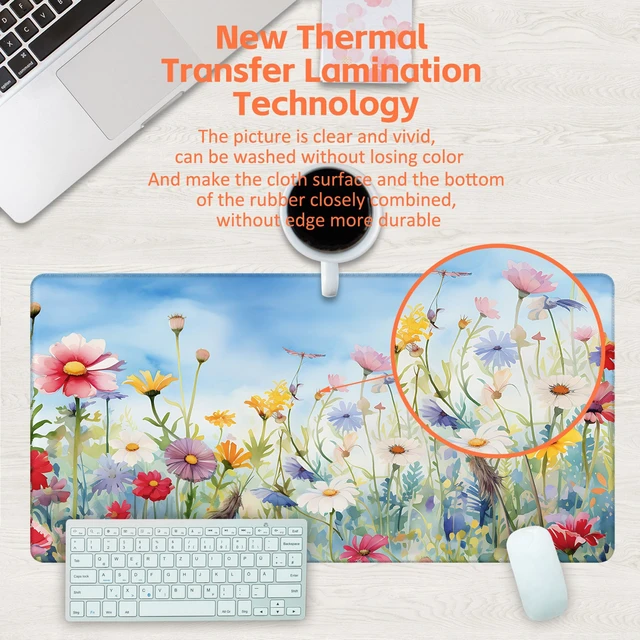 Alt view image 4 of 7 - KOAIWPAE Large Gaming Mouse Pad, Colorful Wildflowers in Field Desk Mat, Watercolor Flowers Desk Pad, 31.5"x15.7" Extended Big Computer Keyboard Mouse Pad with Non-Slip Base and Stitched Edge