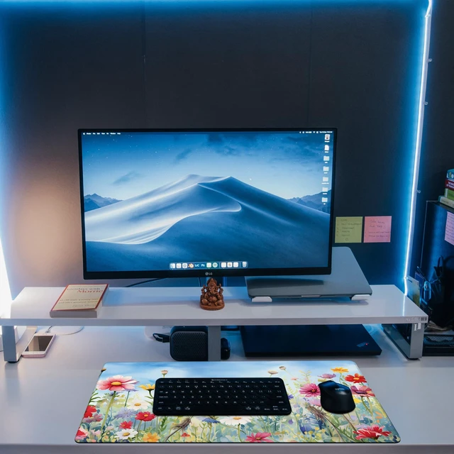 Alt view image 6 of 7 - KOAIWPAE Large Gaming Mouse Pad, Colorful Wildflowers in Field Desk Mat, Watercolor Flowers Desk Pad, 31.5"x15.7" Extended Big Computer Keyboard Mouse Pad with Non-Slip Base and Stitched Edge