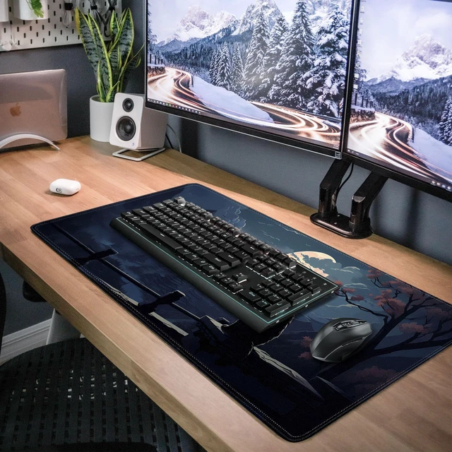 Alt view image 7 of 7 - Moon Cat Large Gaming Mouse Pad,Black XL Mouse Pad Gaming 31.5 x 11.8 in Mouse Mat Desk Pad,Large Desk Mat,Extended Keyboard Pad Mousepad with Non-Slip Base and Stitched Edge for Office Home Gaming
