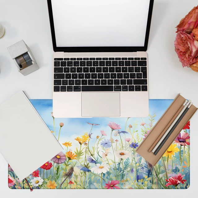 Alt view image 7 of 7 - KOAIWPAE Large Gaming Mouse Pad, Colorful Wildflowers in Field Desk Mat, Watercolor Flowers Desk Pad, 31.5"x15.7" Extended Big Computer Keyboard Mouse Pad with Non-Slip Base and Stitched Edge