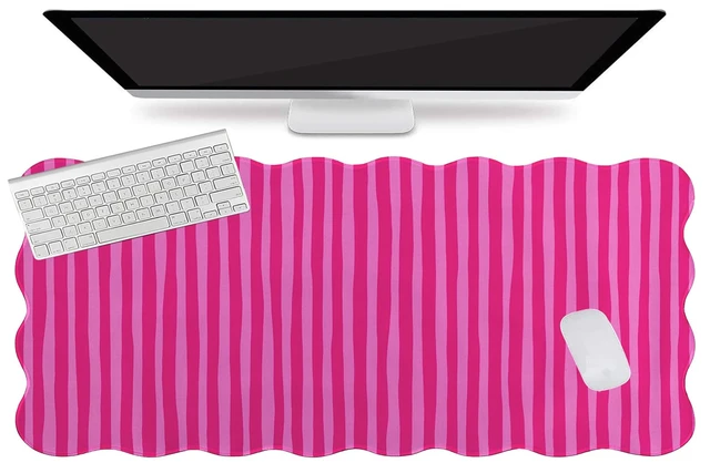 Alt view image 2 of 7 - L-SPOUTTO Hot Pink Striped Mouse Pad,Scalloped Desk Mat XXL Large Geometric Gaming Mousepad,35.4x15.7in Non-Slip Rubber Base Keyboard Pad Waterproof Desktop Mat for Laptop Computer Game Home Office