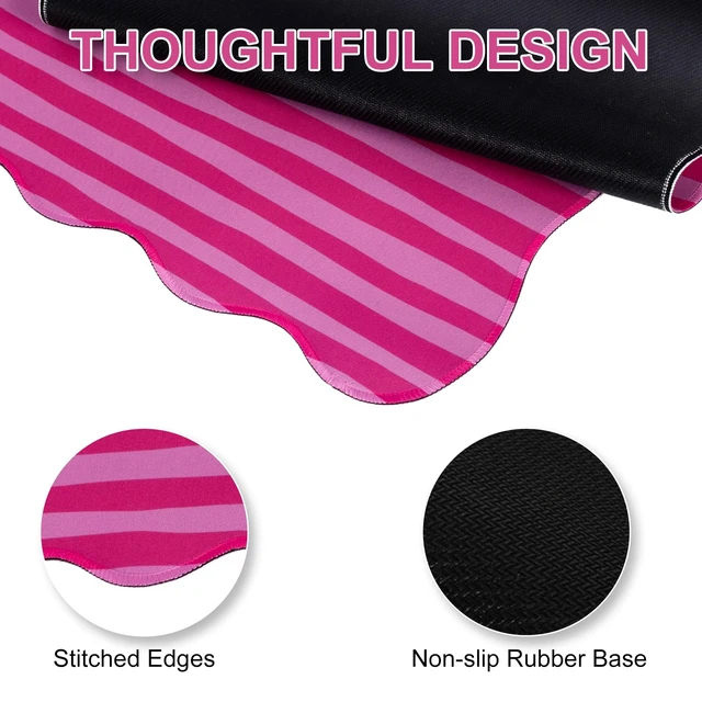 Alt view image 4 of 7 - L-SPOUTTO Hot Pink Striped Mouse Pad,Scalloped Desk Mat XXL Large Geometric Gaming Mousepad,35.4x15.7in Non-Slip Rubber Base Keyboard Pad Waterproof Desktop Mat for Laptop Computer Game Home Office