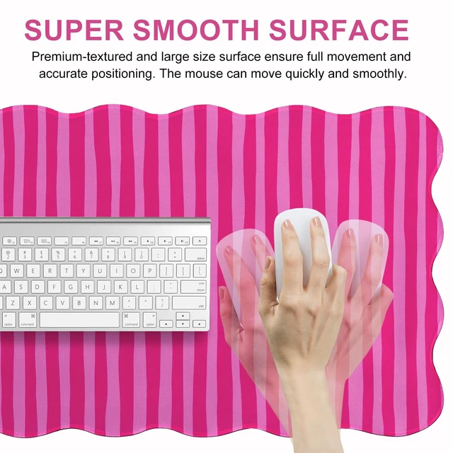 Alt view image 6 of 7 - L-SPOUTTO Hot Pink Striped Mouse Pad,Scalloped Desk Mat XXL Large Geometric Gaming Mousepad,35.4x15.7in Non-Slip Rubber Base Keyboard Pad Waterproof Desktop Mat for Laptop Computer Game Home Office