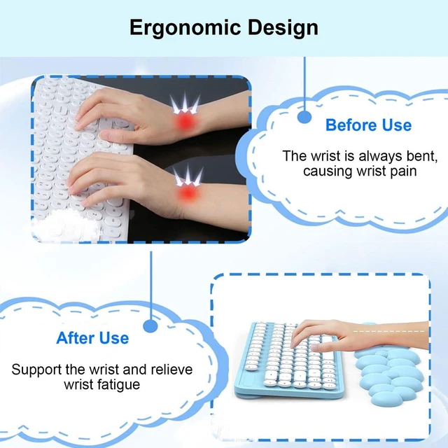 Alt view image 2 of 7 - Cloud Keyboard Wrist Rest and Mouse Pad with Wrist Rest with Coaster Set Ergonomic Cute Hand Rest Support Soft Memory Foam Non-Slip Kawaii Cushion Desk Mat for Home Office/Computer/Laptop Pain Relief