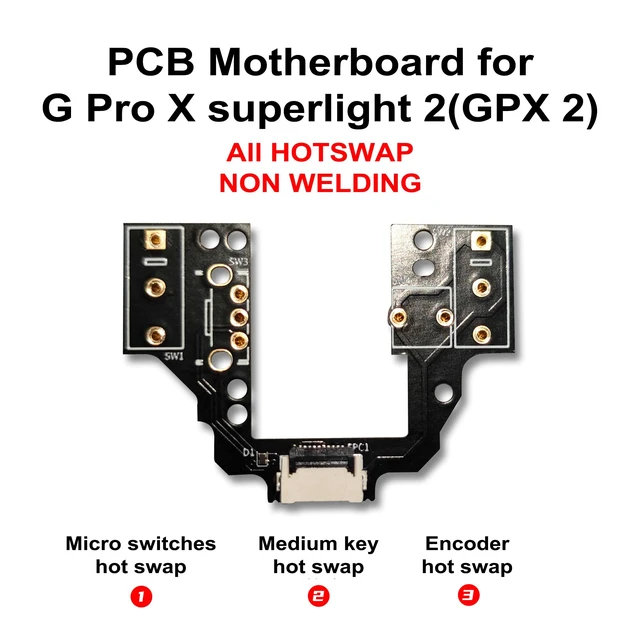 Alt view image 2 of 7 - Hokeyio Hot-Swap Micro Switch PCB Kit for Logitech G Pro X Superlight 2 (GPX2SE &GPX2C & GPX2DEX & GPX2) Mice ENIG Gold Pads, 6-Claw Clamps | Fix Double-Click & Customize Clicks