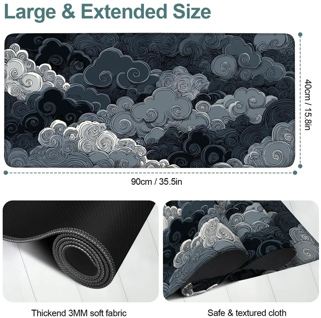 Alt view image 2 of 7 - Clouds Extended Gaming Mouse Pad 35.4 x 15.7 Inch Elegant Desk Mat for Gaming, Office, and Study with Non-Slip Rubber Base