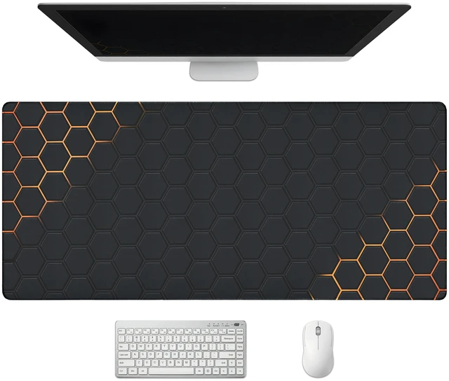 Main image of Extended Honeycomb Desk Mat, XXL Large Gaming Mouse Pad, Gold Glowing Pattern Stitched Edges Waterproof Non-Slip Rubber Base for Computer Keyboard Laptop Work Home Office 35.4"x15.7"