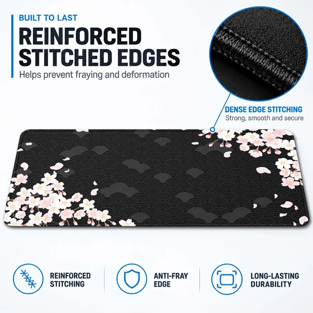 Alt view image 7 of 7 - Gaming Mouse Pad For Office Decor, 31.5 X 11.8 In, Non-slip, Cherry Blssom | Waterproof Large Desk Mat With Stitched Edges, Smooth Desk Matt For Desktop, Office Work , Gaming And Home Desk