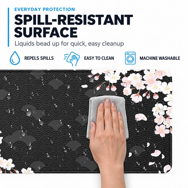 Alt view image 5 of 7 - Gaming Mouse Pad For Office Decor, 31.5 X 11.8 In, Non-slip, Cherry Blssom | Waterproof Large Desk Mat With Stitched Edges, Smooth Desk Matt For Desktop, Office Work , Gaming And Home Desk