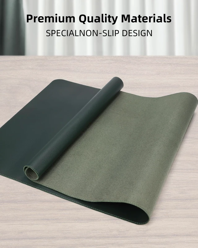 Alt view image 2 of 7 - Leather Desk Pad Protector, Large Mouse Pad and Non-Slip Mat, Waterproof PU Leather Blotter Mat for Office and Home (Dark Green, 36" x 17")