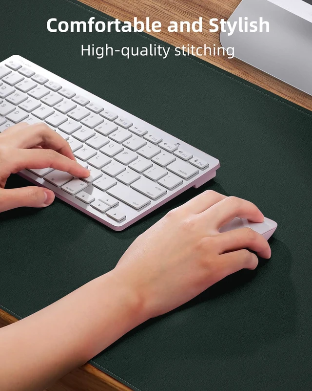 Alt view image 3 of 7 - Leather Desk Pad Protector, Large Mouse Pad and Non-Slip Mat, Waterproof PU Leather Blotter Mat for Office and Home (Dark Green, 36" x 17")