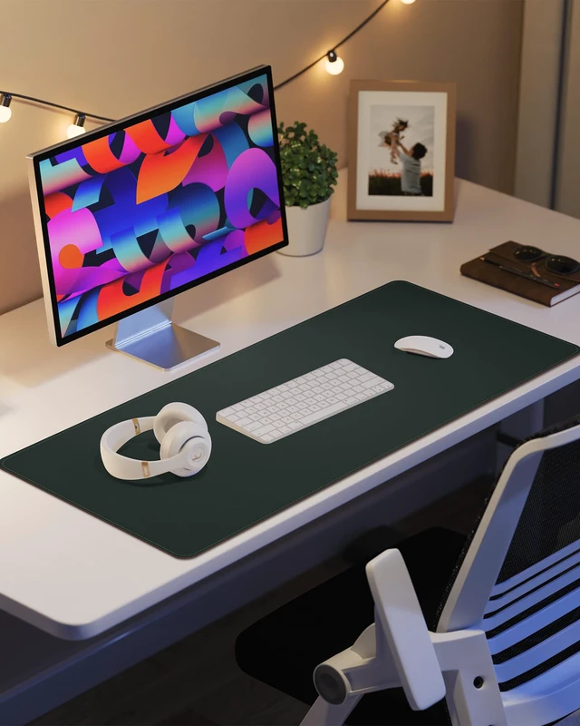 Alt view image 6 of 7 - Leather Desk Pad Protector, Large Mouse Pad and Non-Slip Mat, Waterproof PU Leather Blotter Mat for Office and Home (Dark Green, 36" x 17")