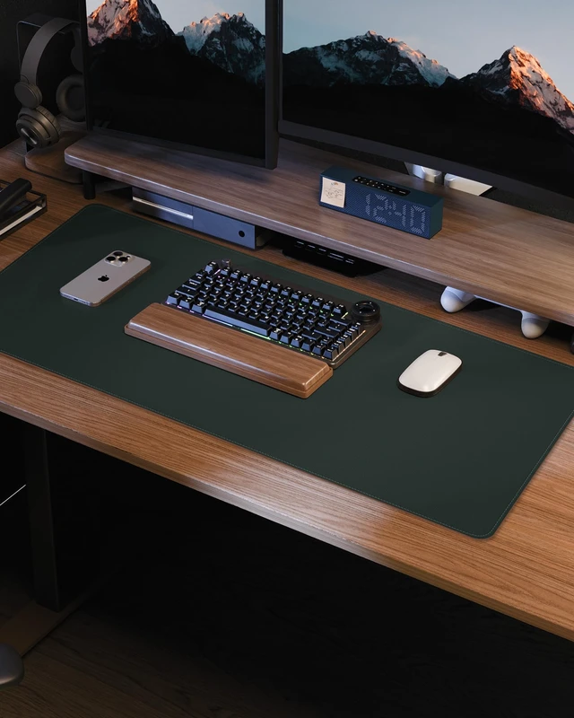 Alt view image 7 of 7 - Leather Desk Pad Protector, Large Mouse Pad and Non-Slip Mat, Waterproof PU Leather Blotter Mat for Office and Home (Dark Green, 36" x 17")
