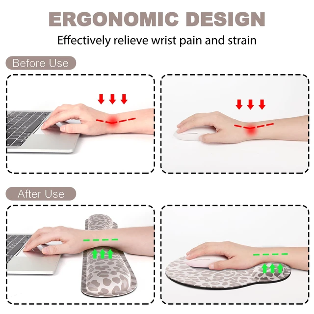 Alt view image 2 of 7 - Ergonomic Mouse Pad with Wrist Rest and Keyboard Wrist Rest, Mousepad | Memory Foam Wrist Rest for Computer Keyboard, Pain Relief, Non-Slip Rubber Base, Mouse Pad Wrist Support for Gaming, Leopard