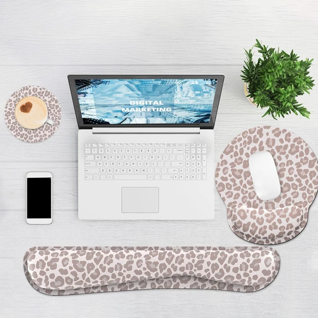 Alt view image 6 of 7 - Ergonomic Mouse Pad with Wrist Rest and Keyboard Wrist Rest, Mousepad | Memory Foam Wrist Rest for Computer Keyboard, Pain Relief, Non-Slip Rubber Base, Mouse Pad Wrist Support for Gaming, Leopard
