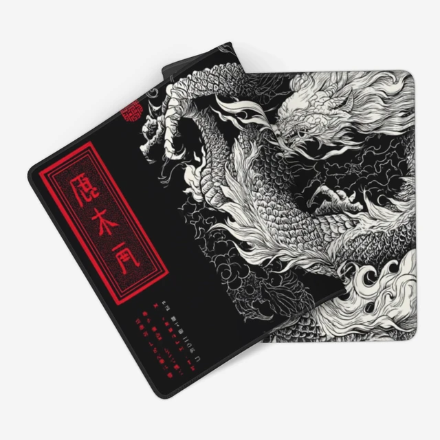 Alt view image 3 of 7 - Large Gaming Mouse Pad with Dragon Design, Non-Slip, 35.4" x 15.7", Black and Red Japanese Style Desk Mat