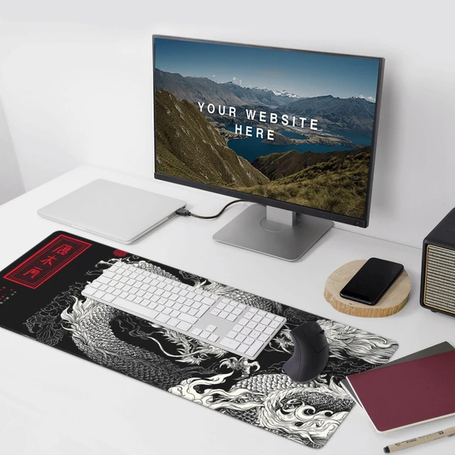 Alt view image 5 of 7 - Large Gaming Mouse Pad with Dragon Design, Non-Slip, 35.4" x 15.7", Black and Red Japanese Style Desk Mat